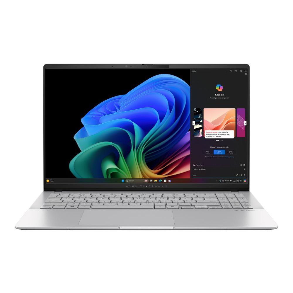 ASUS Vivobook S 15 OLED S5507QA-MA001W Qualcomm Snapdragon X Elite X1E 78-100/32GB RAM/1TB SSD/Qualcomm Adreno GPU/15.6-inch 3K(2880x1620) OLED 120Hz/Windows 11 Home - Cool Silver