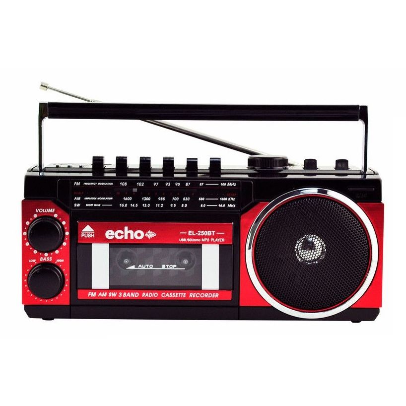 Echo Audio Mini Retro Blast Radio Cassette Player With Bluetooth - Red