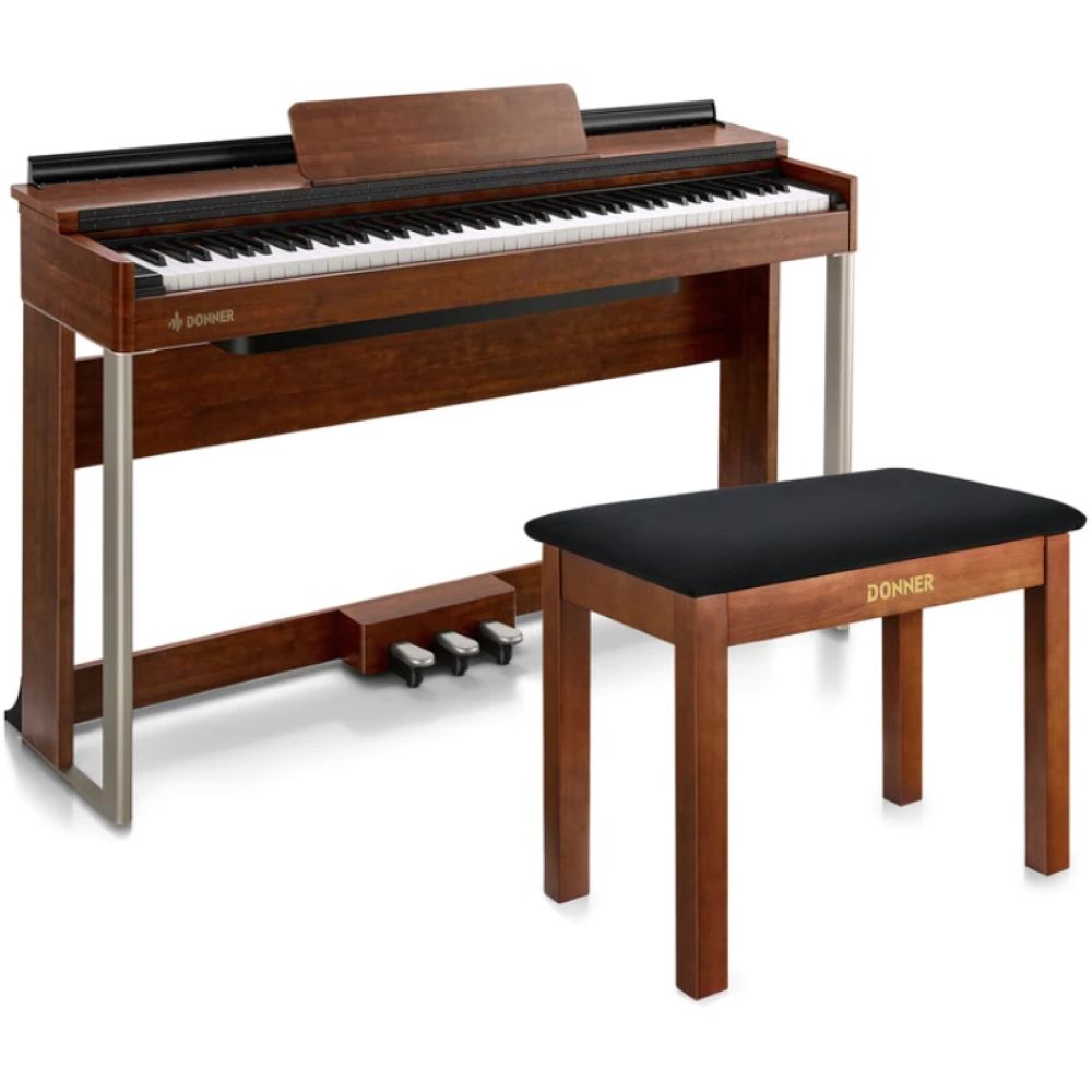 Donner DDP-200 88-Key Weighted Digital Piano with Bench - Brown