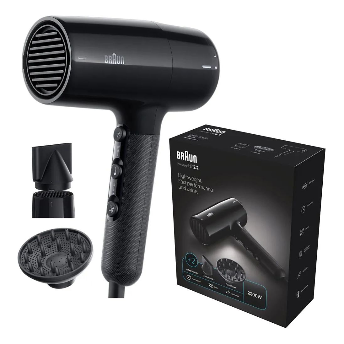 Braun Hairdryer HD2.2 Hair Dryer 2200W BRHD225SDE - Ion Black