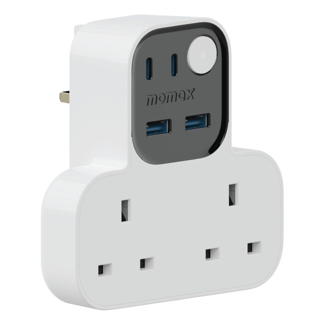 Momax 1-Charger Work Flow T-Shaped Extention 2 Socket With USB - White