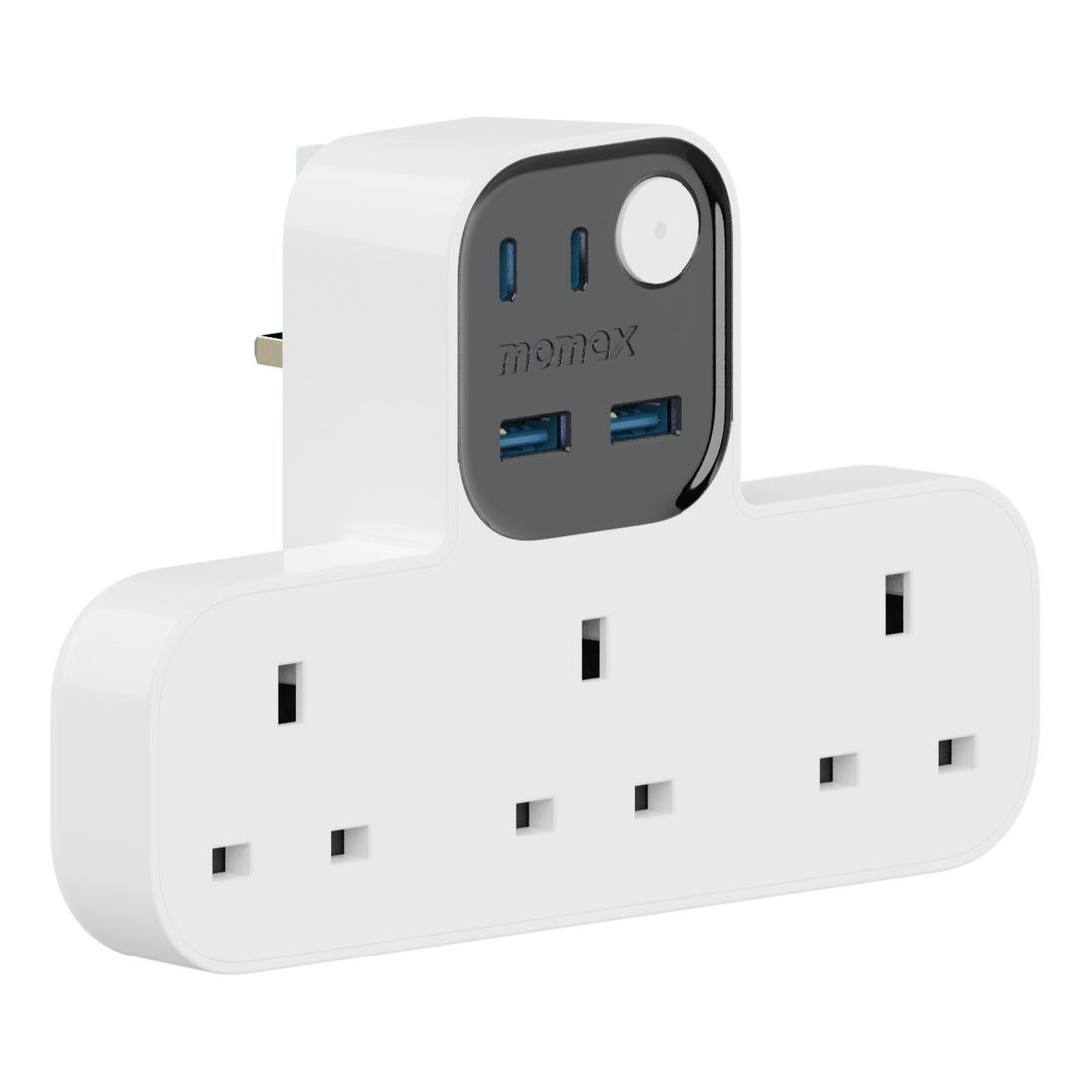 Momax 1-Charger Work Flow T-Shaped Extention 3 Socket With USB - White