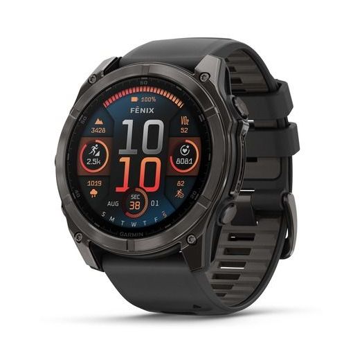 Garmin Fenix 8 51mm AMOLED Sapphire Carbon Gray DLC Titanium Smartwatch - Black/Pebble Gray Silicone Band