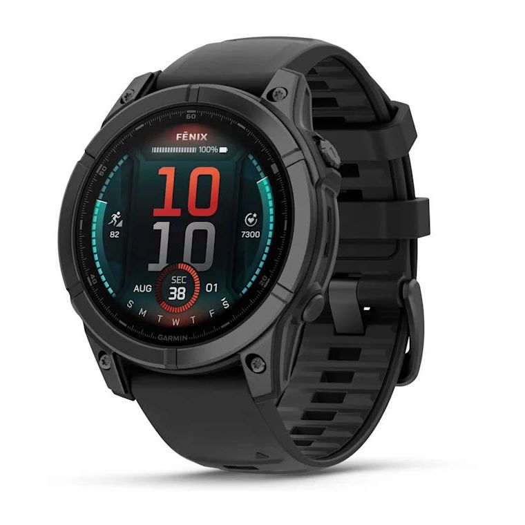 Garmin Fenix E 47mm AMOLED Slate Gray Steel Smartwatch - Black Silicone Band