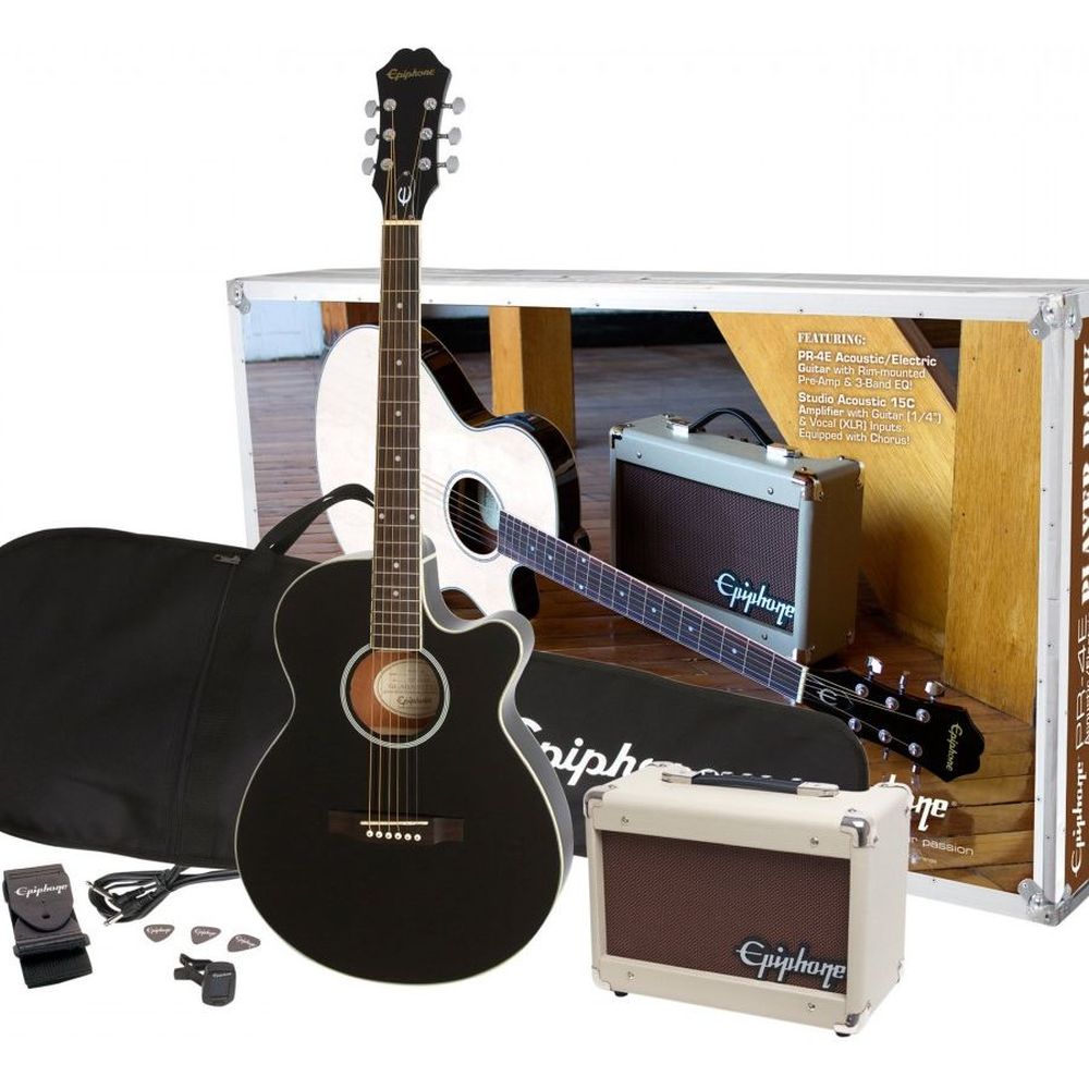 Epiphone PPGR-EEP4EBCH3 Acoustic Electric Guitar Pack - Ebony