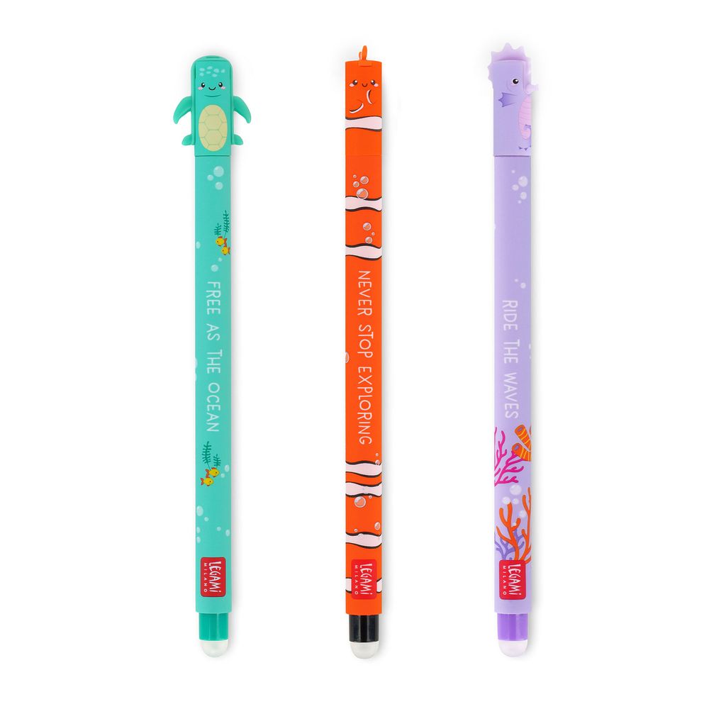 Legami Set of 3 Erasable Gel Pens - Under The Sea (Sea Turtle + Clownfish + Seahorse)