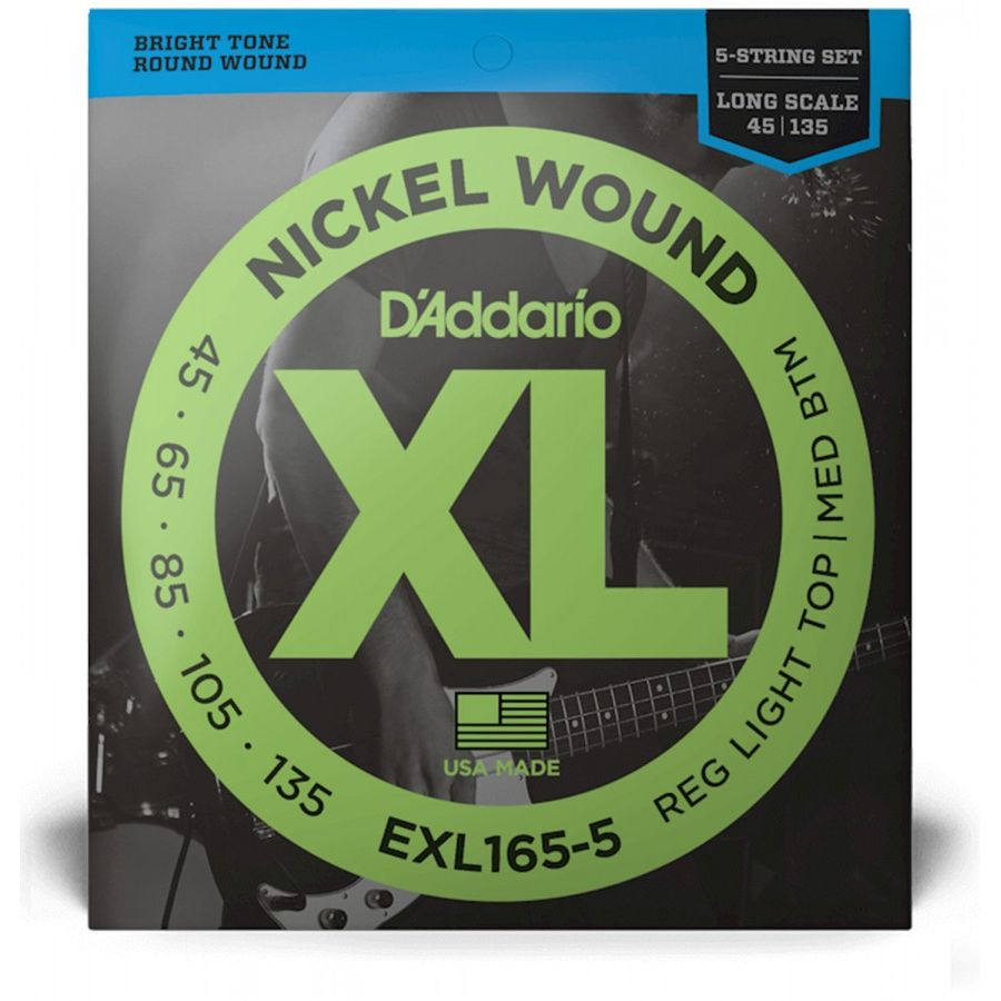 D'Addario EXL165-5 XL ProSteels Long Scale Bass 5-String Regular Light Top/Med Bottom - 45-135