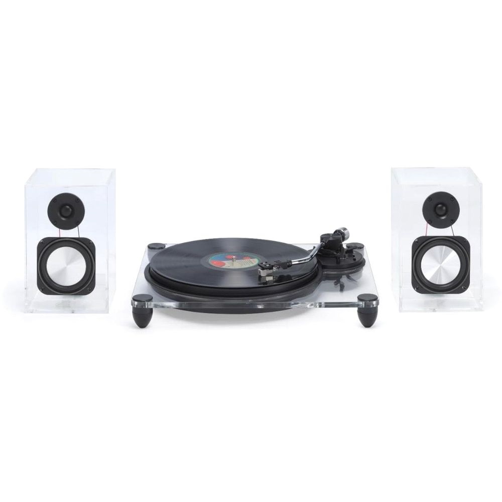 Steepletone Soho Clear Turntable With Wireless Bluetooth Speakers