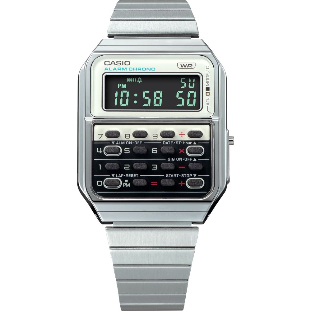 Casio CA-500WE-7BDF Vintage Databank Calculator Men's Digital Stainless Steel Watch - Silver / White