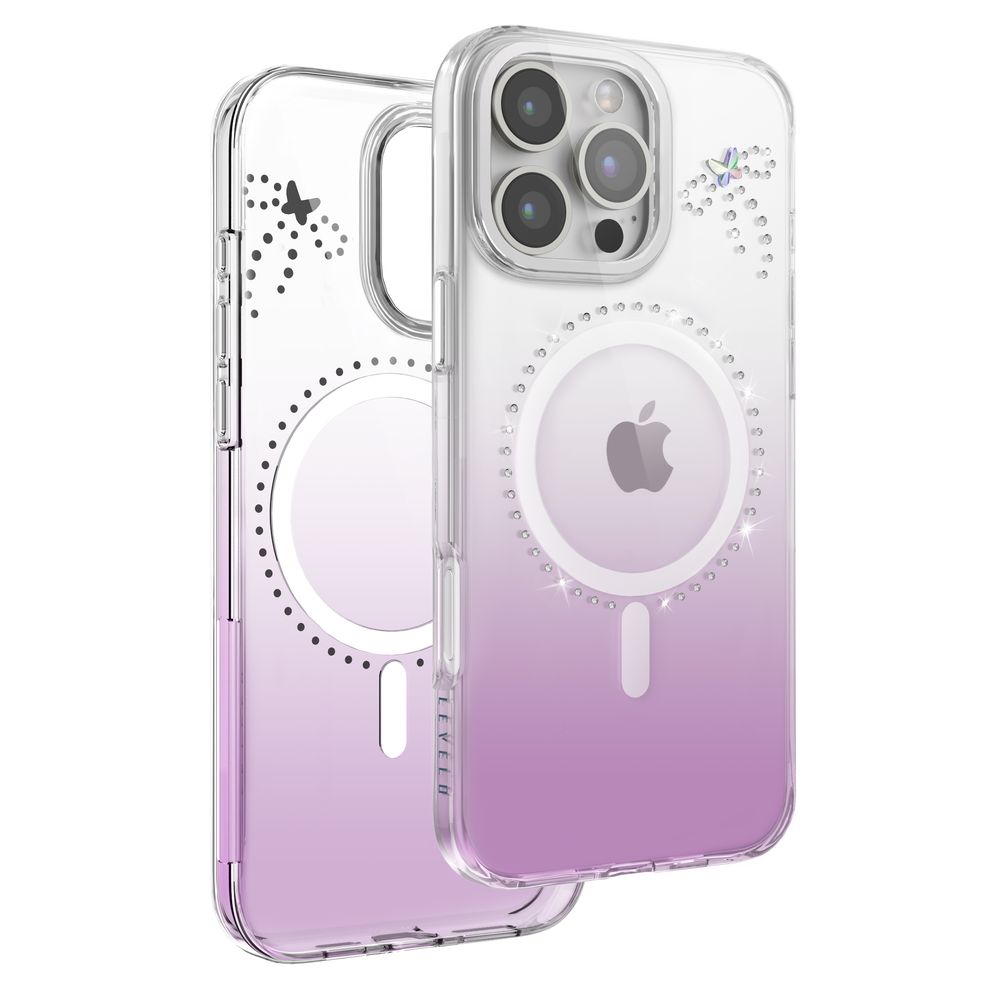 Levelo Butterfly Magsafe Case For iPhone 16 Pro Max - Transparent/Purple