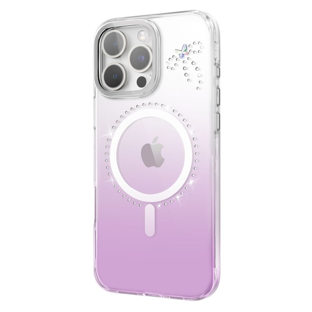 Levelo Butterfly Magsafe Case For iPhone 16 Pro - Transparent/Purple