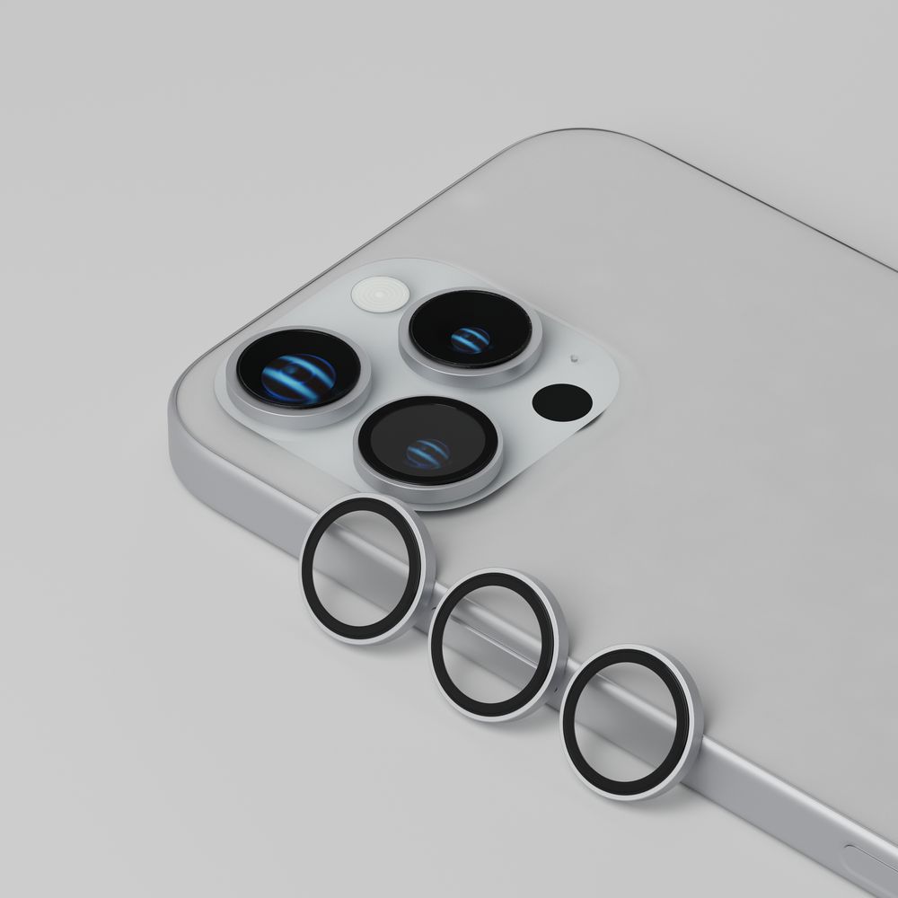 Levelo Trio Lens Protector With 99% Transparency For iPhone 16 Pro/ Pro Max - White Titanium