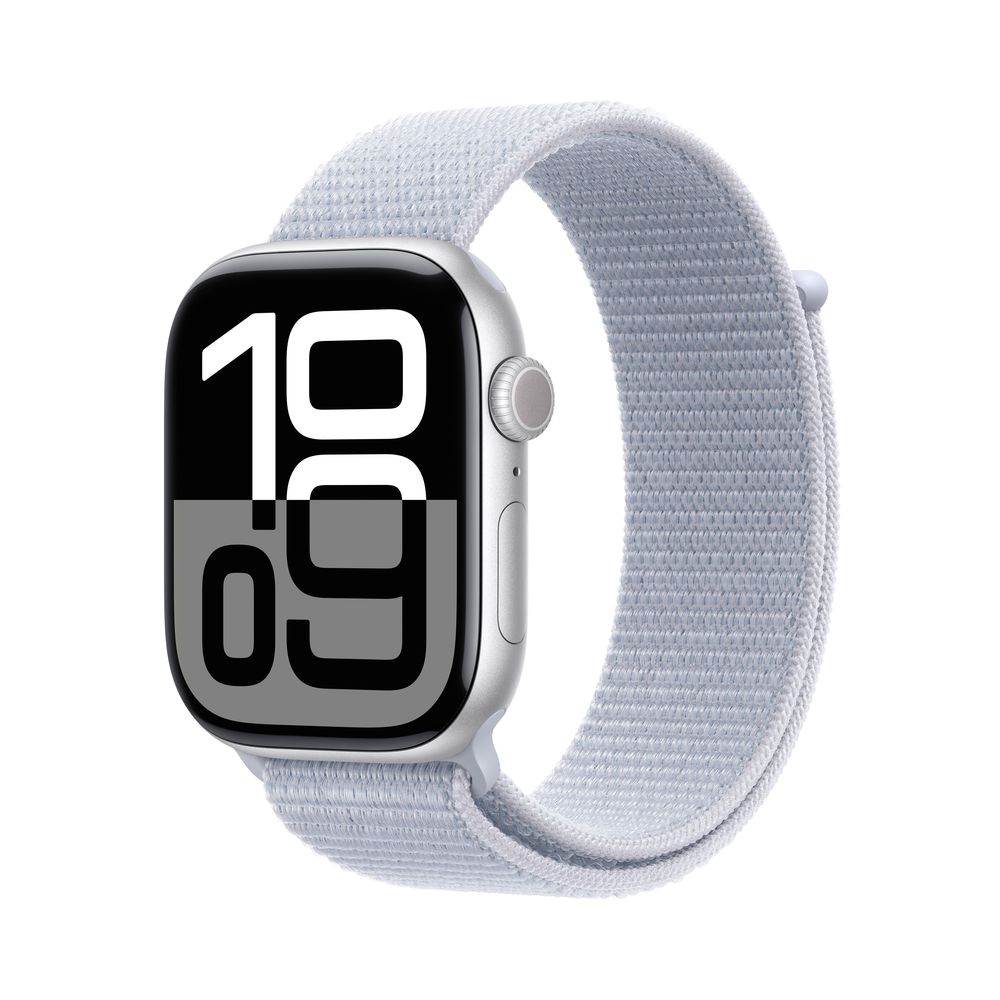 Apple Watch Series 10 GPS + Cellular 46mm Silver Aluminium Case with Blue Cloud Sport Loop