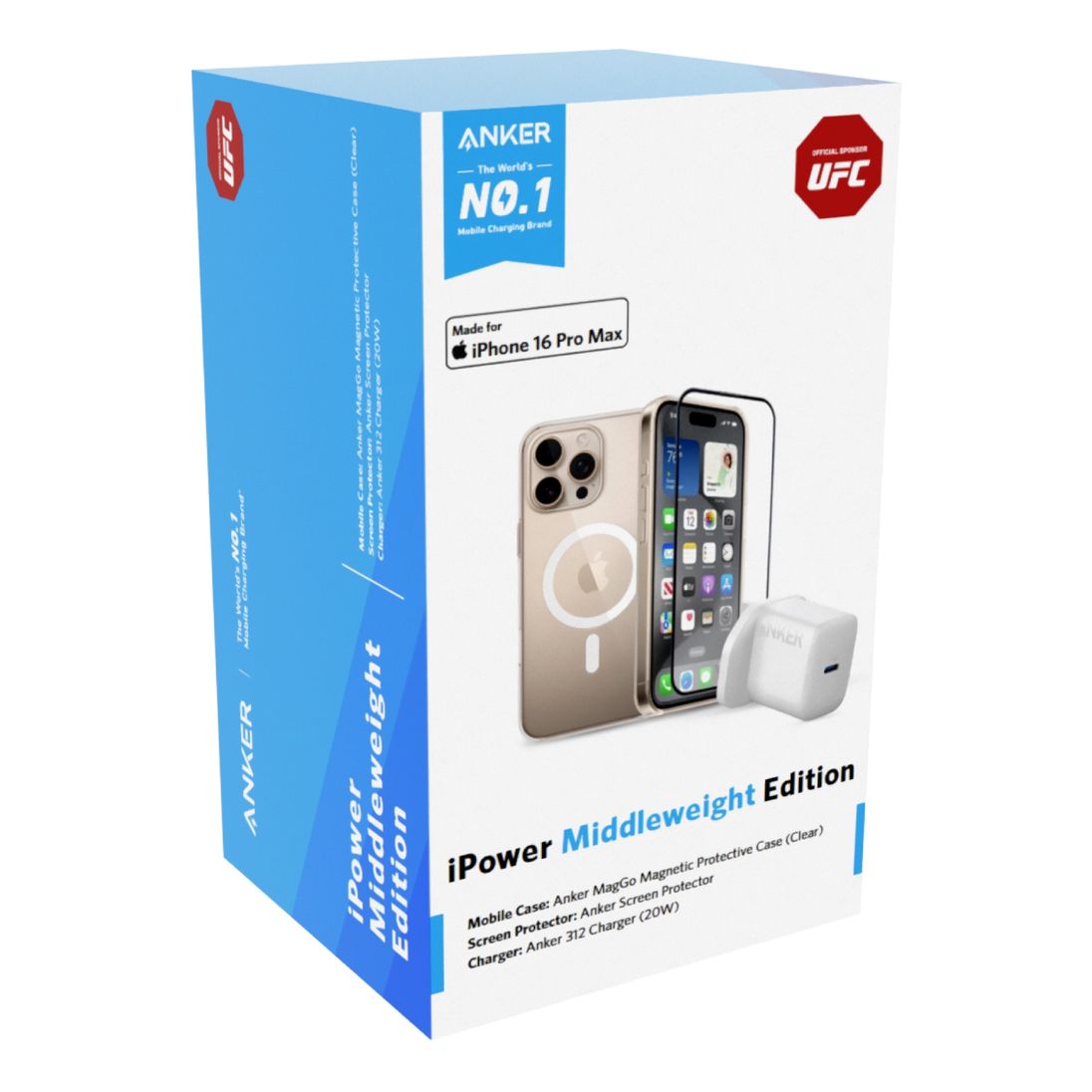 Anker iPower Bundle Middle Weight Edition - iPhone 16 Pro Max (20W Charger + Screen Protector + Cover)