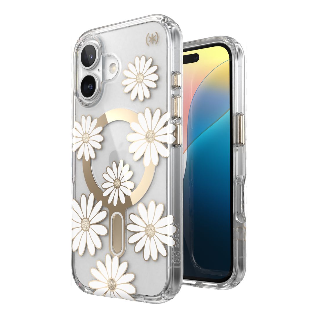 Speck iPhone 16 Presidio Lux Glitter Case With MagSafe And ClickClock - Sunshine Daisies/Clear