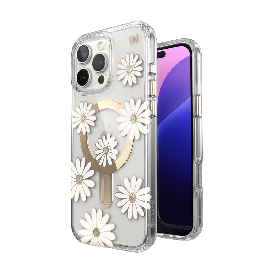 Speck iPhone 16 Pro Max Presidio Lux Glitter Case With MagSafe And ClickClock - Sunshine Daisies/Clear