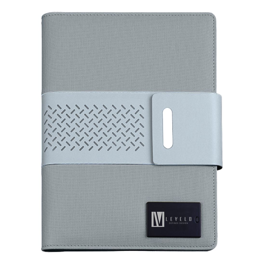 Levelo TechBook NoteBook Leather Cover With Built-In Power Bank 8000mAh - Grey