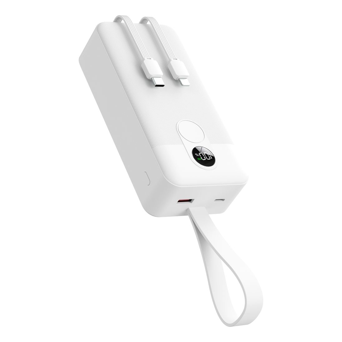 Porodo 20000mAh Power Bank Digital Display with C & Lightning Cable - White