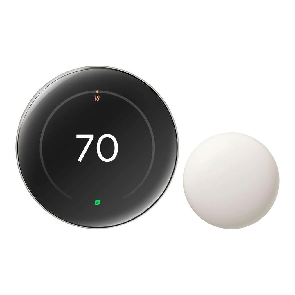 Google Nest Learning Thermostat (4th Gen) with Nest Temperature Sensor (2nd Gen) - Polished Silver