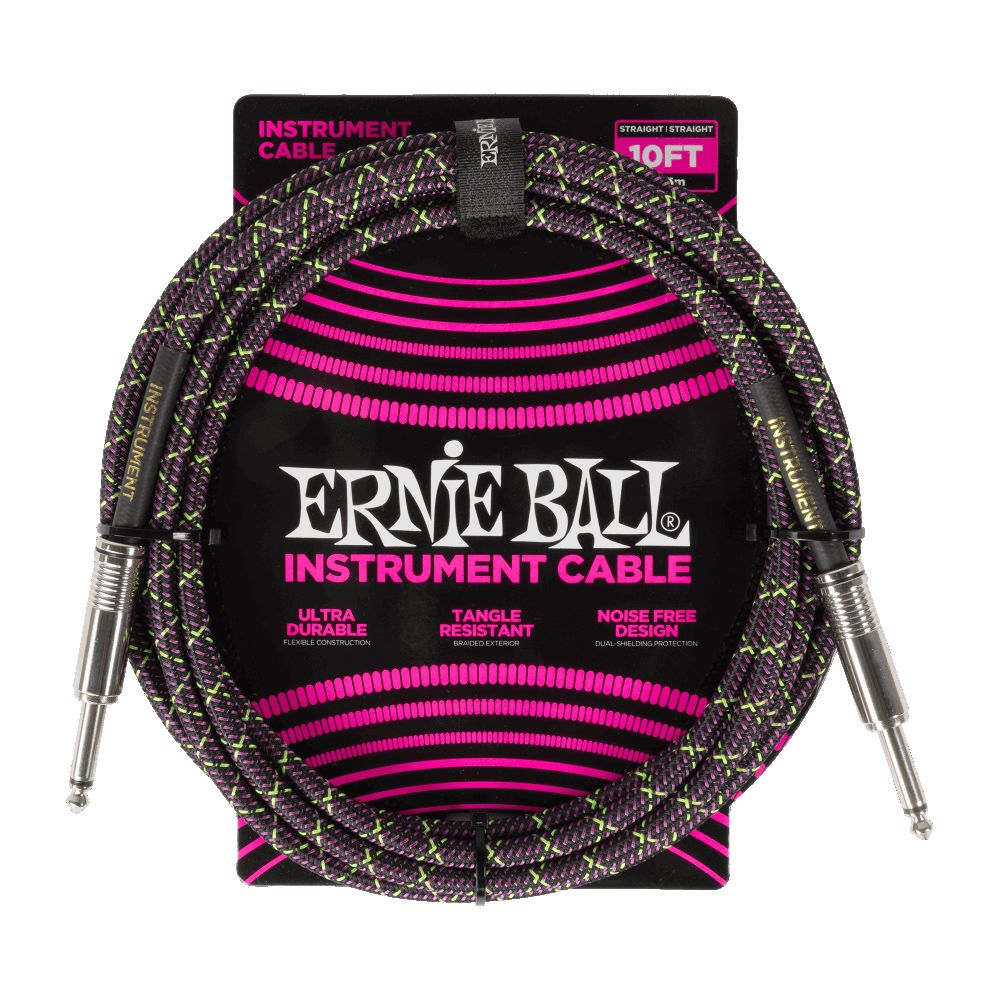 Ernieball P06427 Braided Instrument Cable Straight 10Ft Purple Python