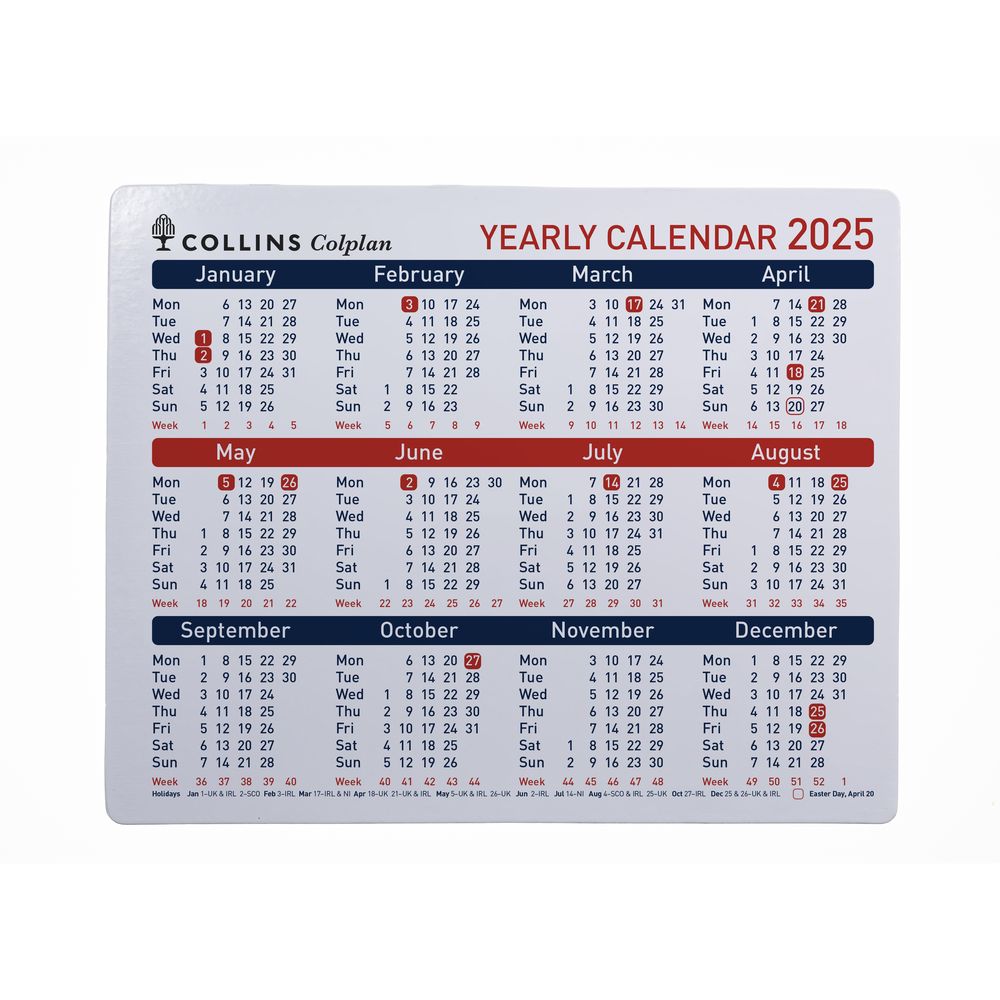 Collins Debden Colplan 2025 - A4 Yearly Desktop Calendar - Full Year View For Wall Or Desk