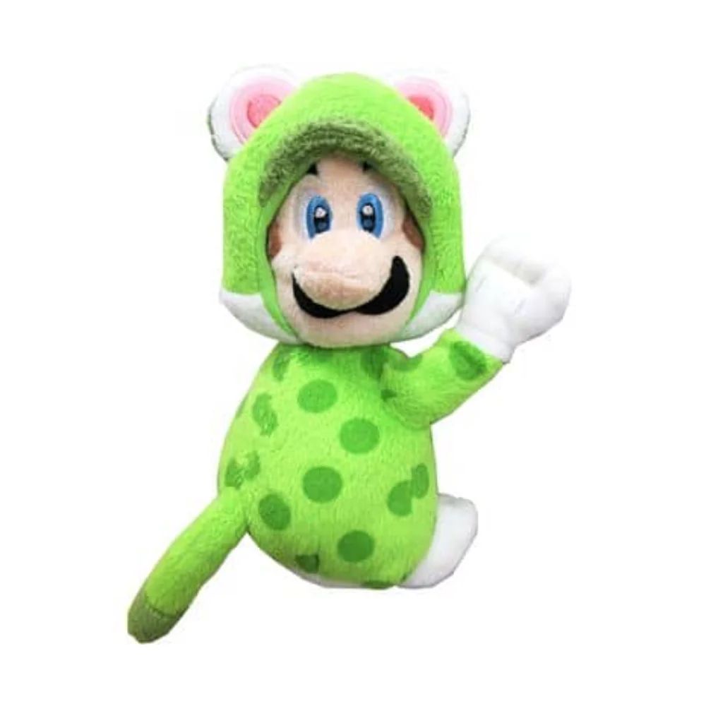 San-Ei Super Mario Green Cat Luigi With Magnets 7-Inch Plush Toy