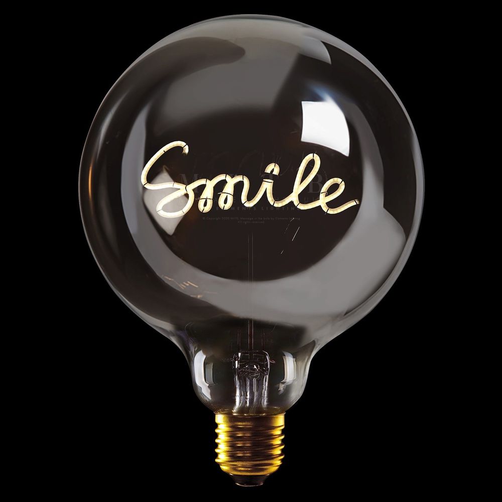 Message in the Bulb - Smile - Plated Smoke Glass/2700K LED Light Bulb (6 Volt)