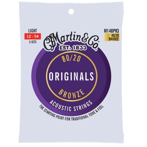 Martin M140PK3 The Original Acoustic Guitar Set 80/20 Bronze Strings Light - 012-.054