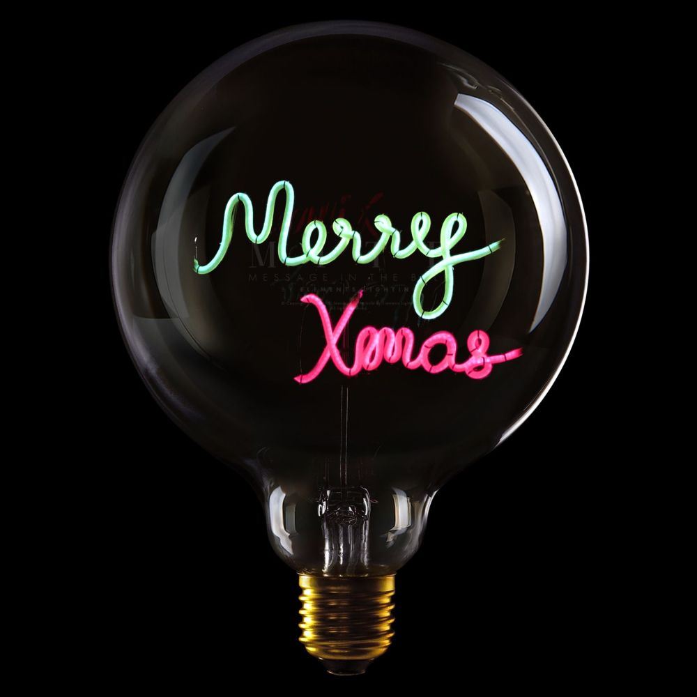 Message In The Bulb - Merry Xmas - Clear Glass/Green & Red LED Light Bulb (6 Volt)