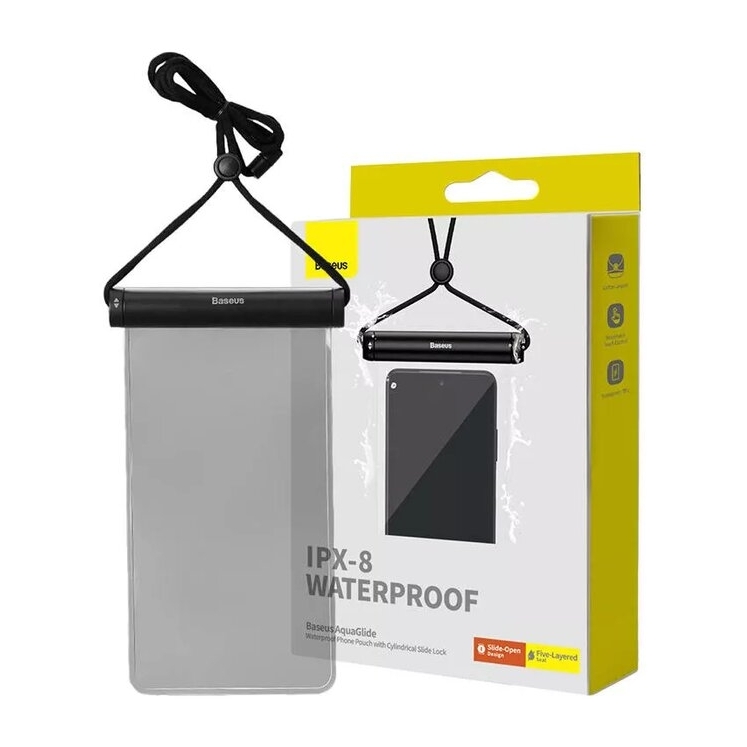 Baseus AquaGlide Waterproof Phone Pouch with Cylindrical Slide Lock - Cluster Black