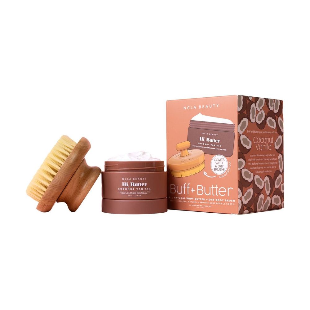 NCLA Beauty Buff & Butter Dry Brush + Body Butter Set - Coconut Vanilla