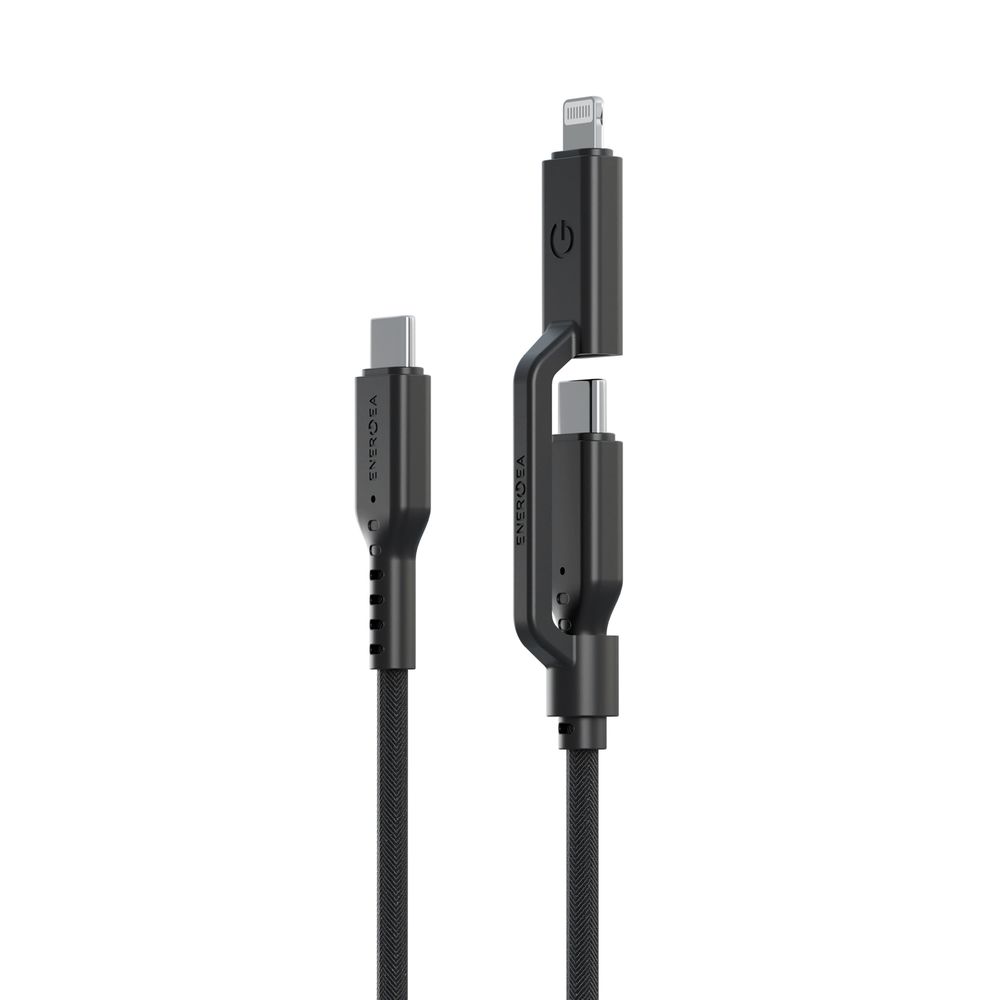 Energea Flow Duo 2-In-1 C To C + Lightning Cable/ 480Mbps/ 240W/ 1.5M -Black