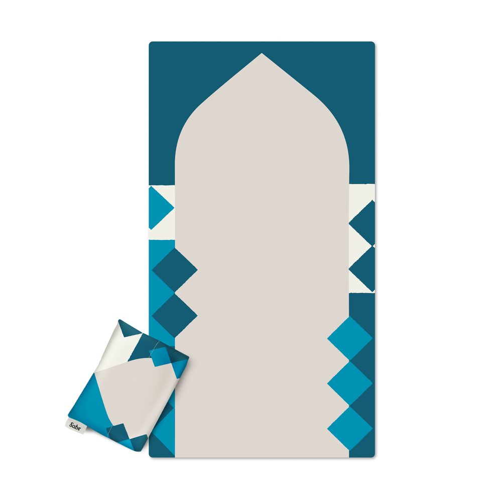 Sabr Manama Pocket Prayer Mat - New Multan (60 x 114cm x 0.1cm Mat/ 12 x 16 x 1cm Pouch)