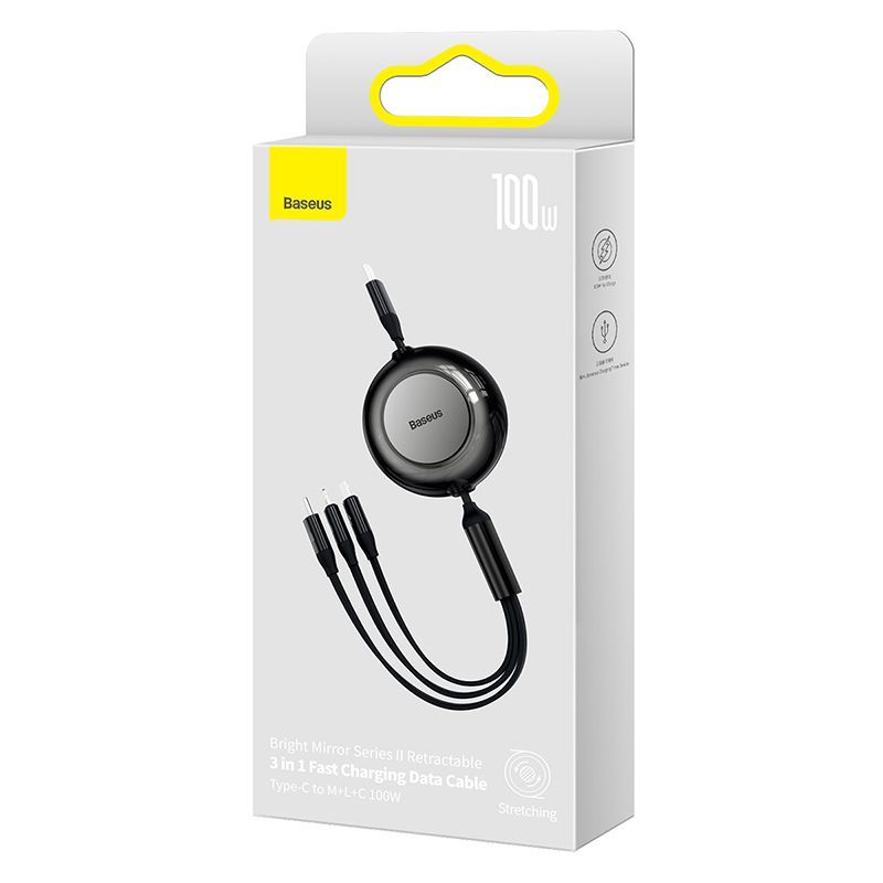 Baseus Bright Mirror 2 Retractable 3-In-1 Fast Charging Data Cable Type-C To M+