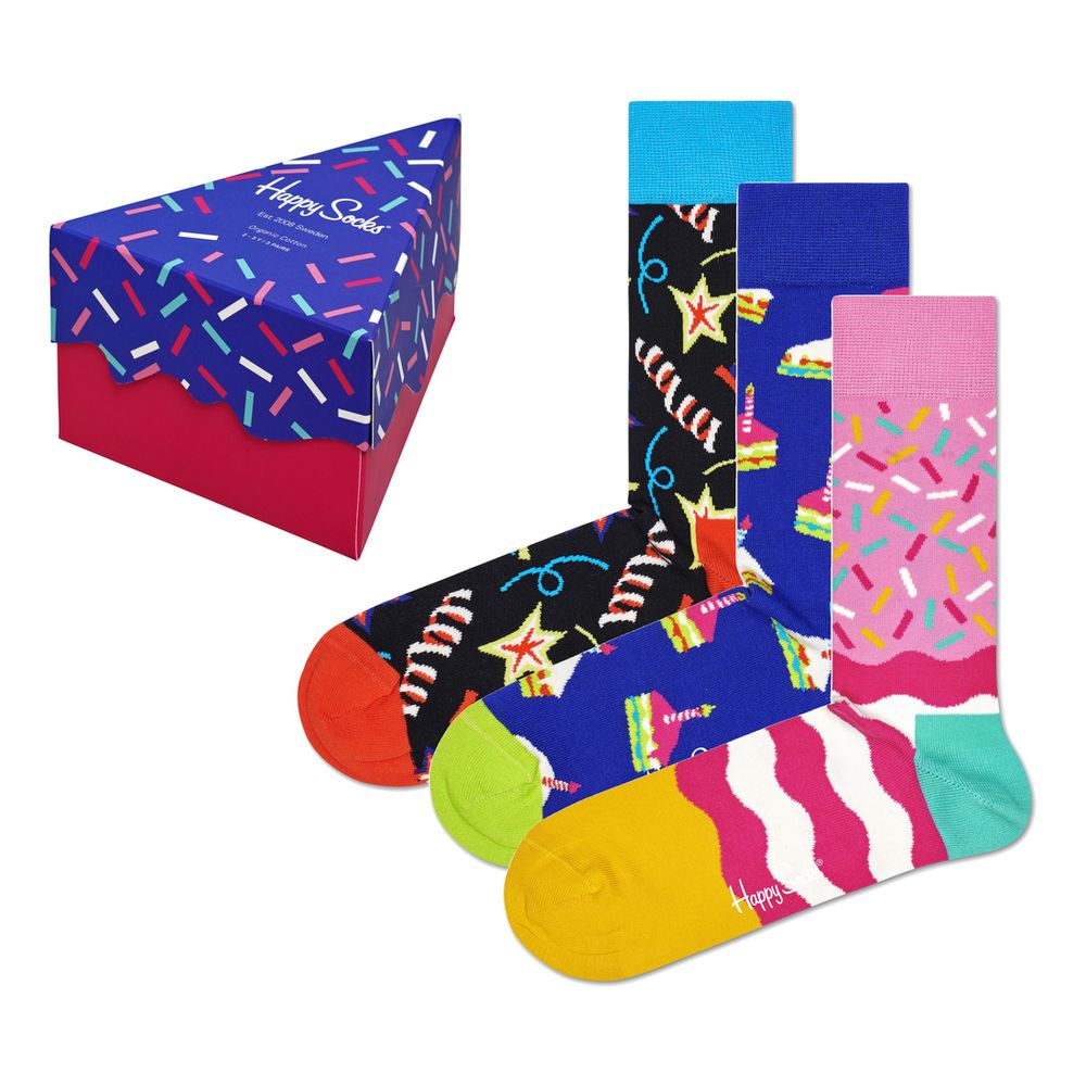 Happy Socks Happy Birthday Cake Socks Playing Gift Set (Pack Of 3) (41-46)