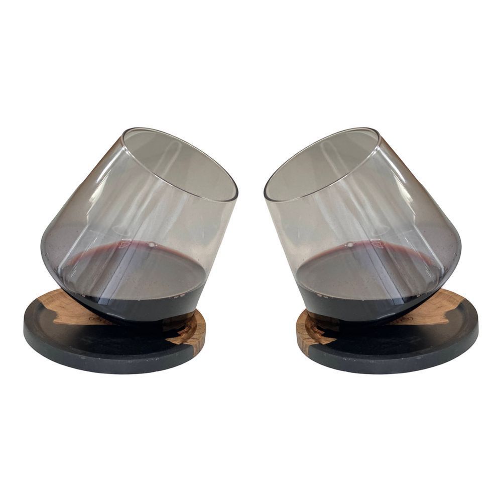 Nordico Wine Glass Gift Set (Set Of 2 Glasses + 2 Wooden Coasters)
