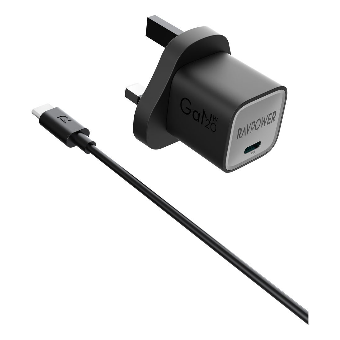 RavPower RP-PC1057 PD Pioneer 20W Wall Charger + USB Cable With Type-C To Type-C Connector - Black