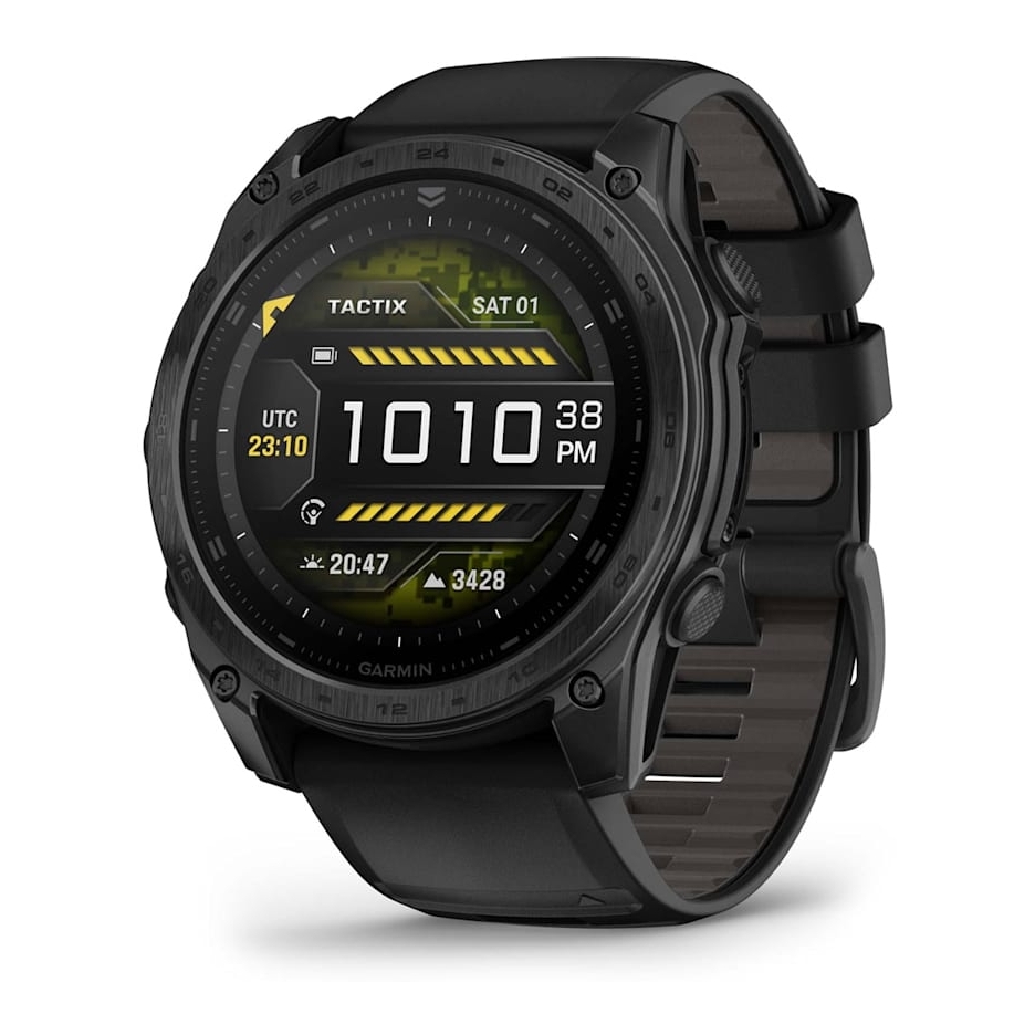 Garmin Tactix 8 51mm Amoled Sapphire Tactical Smartwatch With Applied Ballistics Ultralight Solver - Black DLC Titanum With Tactical Black Nylon Band + Black/Pebble Grey Silicone Band