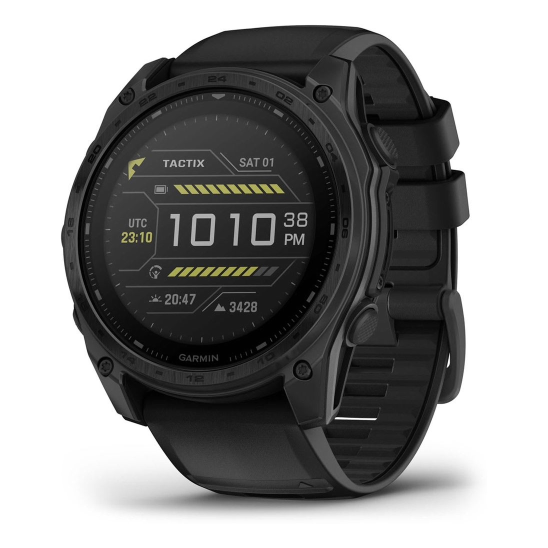 Garmin Tactix 8 51mm Solar Sapphire Tactical Smartwatch With Applied Ballistics Elite Solver - Black Dlc Titanium With Tactical Black Nylon Band + Black Silicone Band
