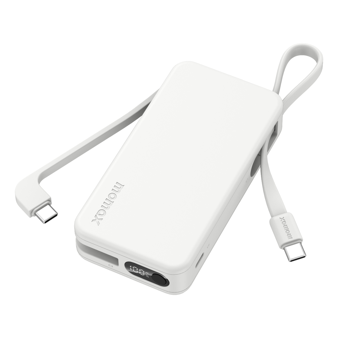 Momax 1-Power Vital+ 10000mAh Power Bank With Dual Built In USB-C Cable - White