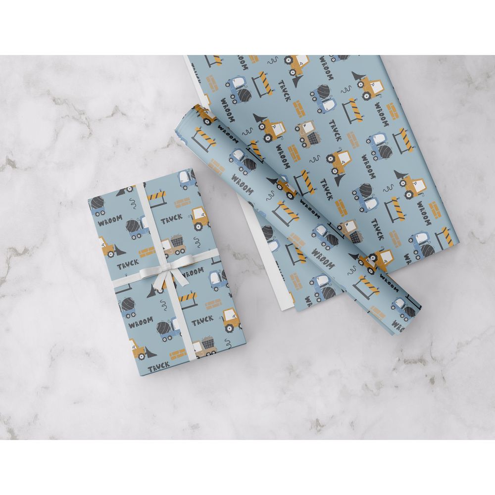 Share The Love Trucks Kids Wrapping Paper - Blue - (50 x 70 cm)