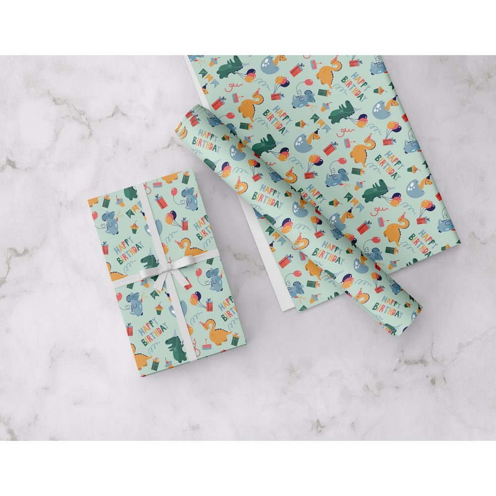 Share The Love Dino Wrapping Paper - Green - (50 x 70 cm)