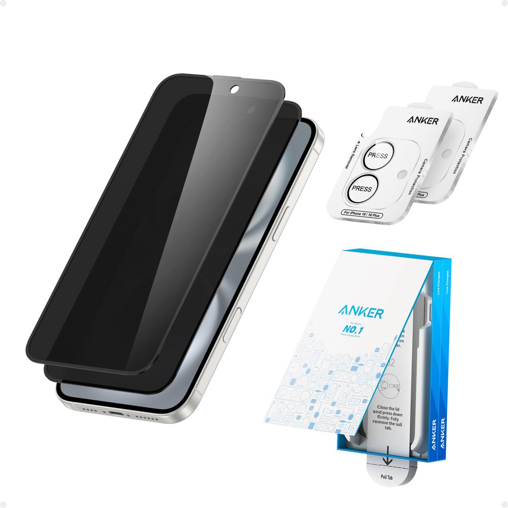Anker Easy Fit Privacy Screen And Camera Lens Protectors Kit For iPhone 16 Pro (Pack of 2)