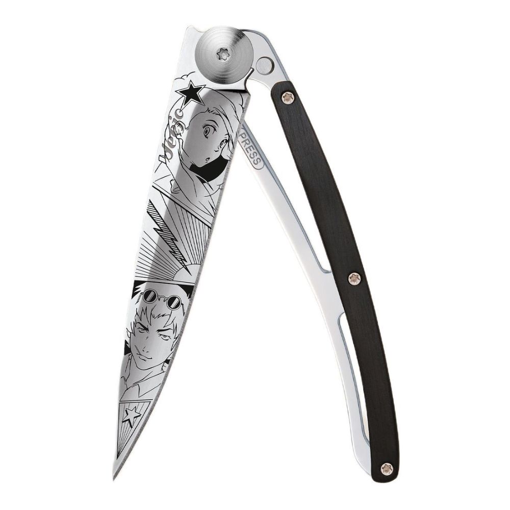 Deejo 37G Ebony Wood Pocket Knife - Manga Art Black