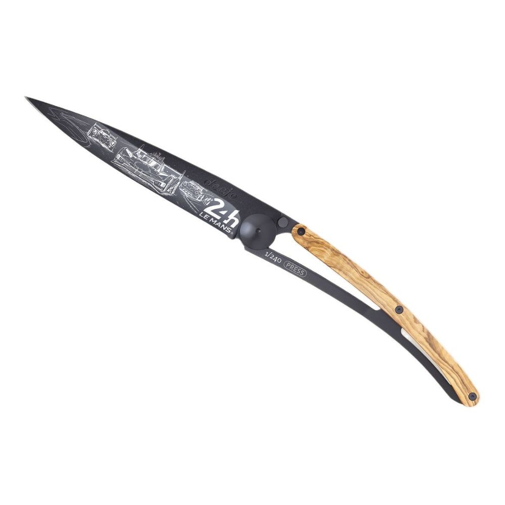 Deejo 390G Olive Wood Pocket Knife - 24H Le Mans Trio Llimited And Numbered - Brown