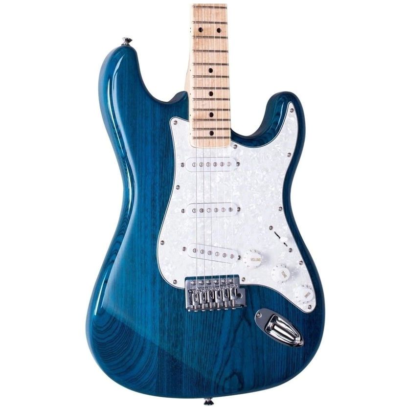 SX Guitar SST/ASH/TBU Ash Series Stallion Electric Guitar - Trans Blue