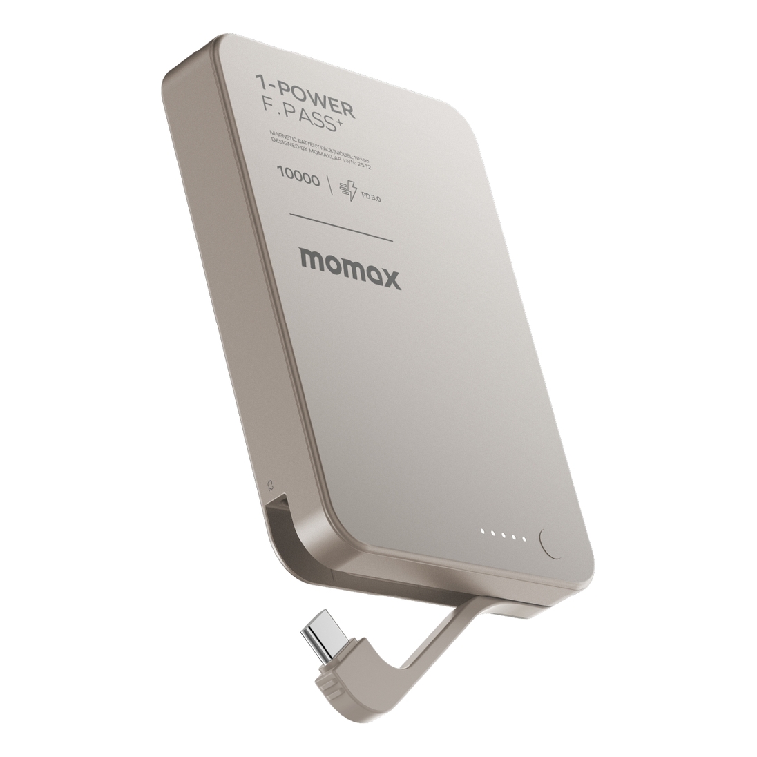 Momax 1-Power F.Pass+ 10000mAh Power Bank With Built-In Cable & Magnetic Attachment - Titanium