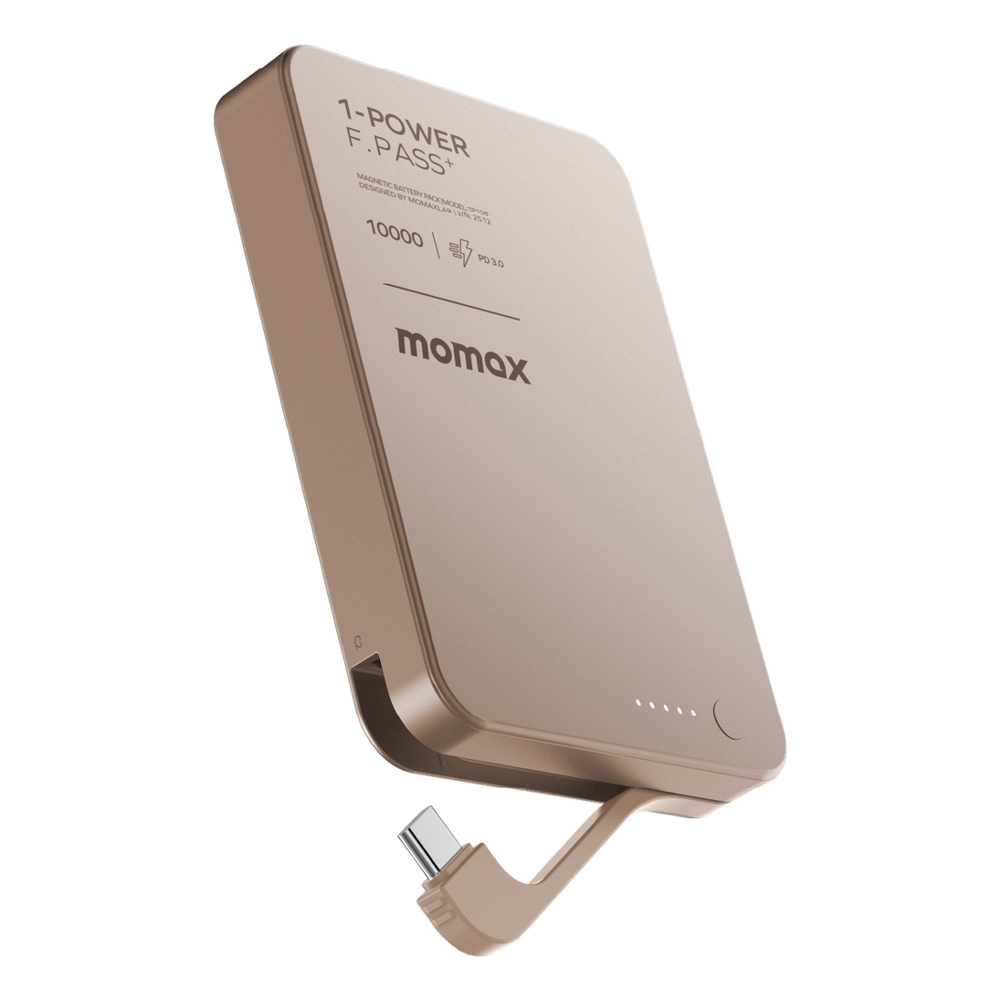 Momax 1-Power F.Pass+ 10000mAh Power Bank With Built-In Cable & Magnetic Attachment- Desert Titanium