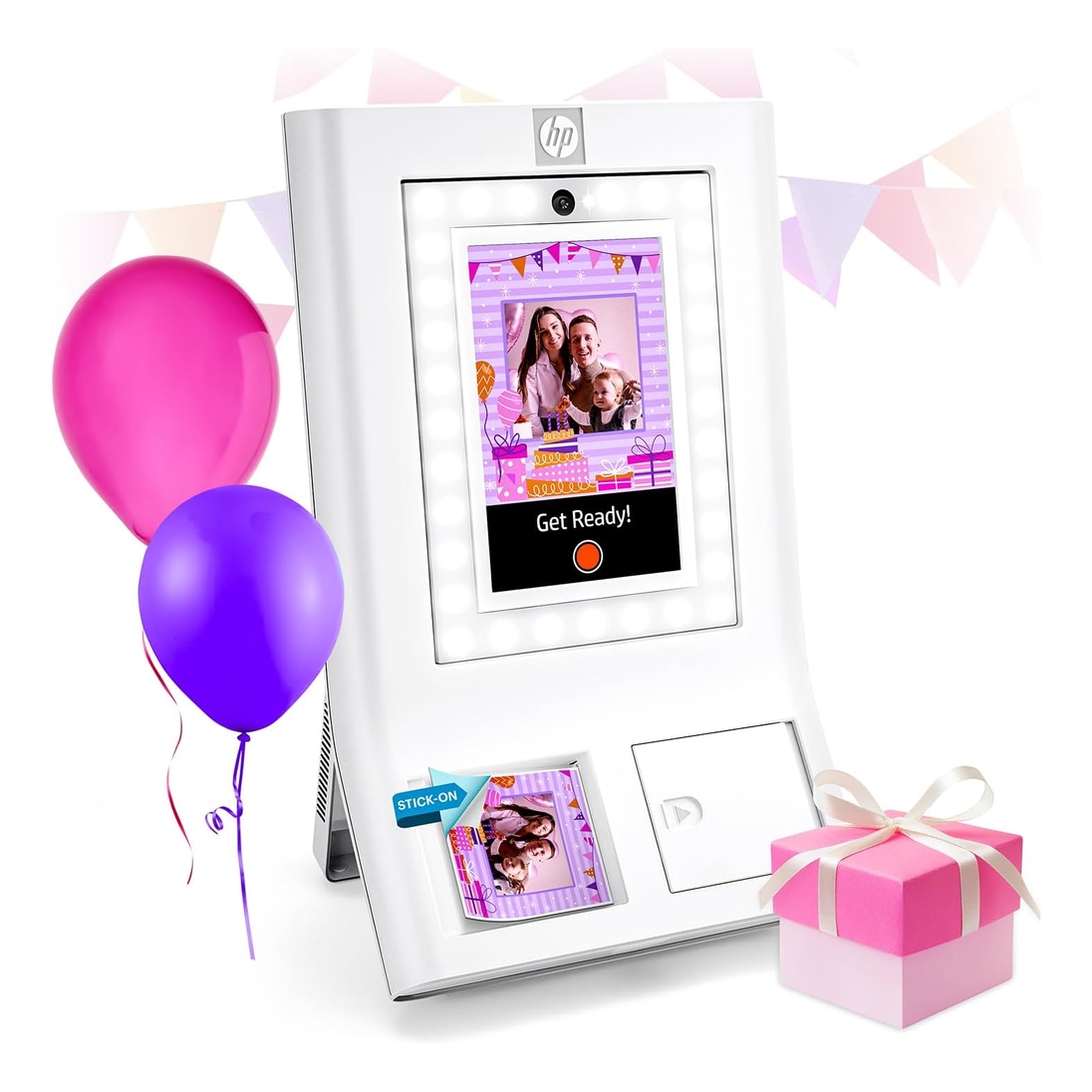 HP Sprocket Photobooth 3x 4 Color Photo Printer with Touch Screen LED Ring Light & Wi-Fi - White