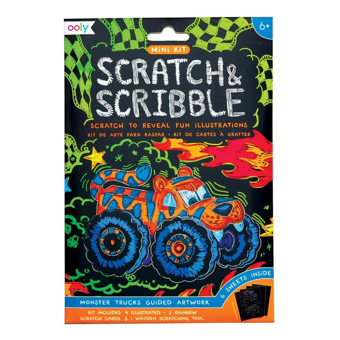Ooly Mini Scratch & Scribble Art Kit - Monster Truck - 7 Pc Set